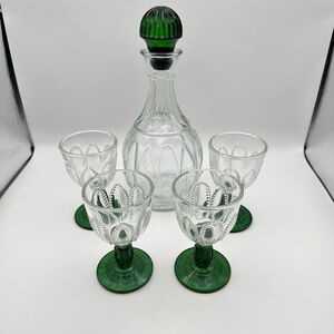 Vintage 1980's AVON Emerald Green Glass Liquor Decanter & 4 Glass Set